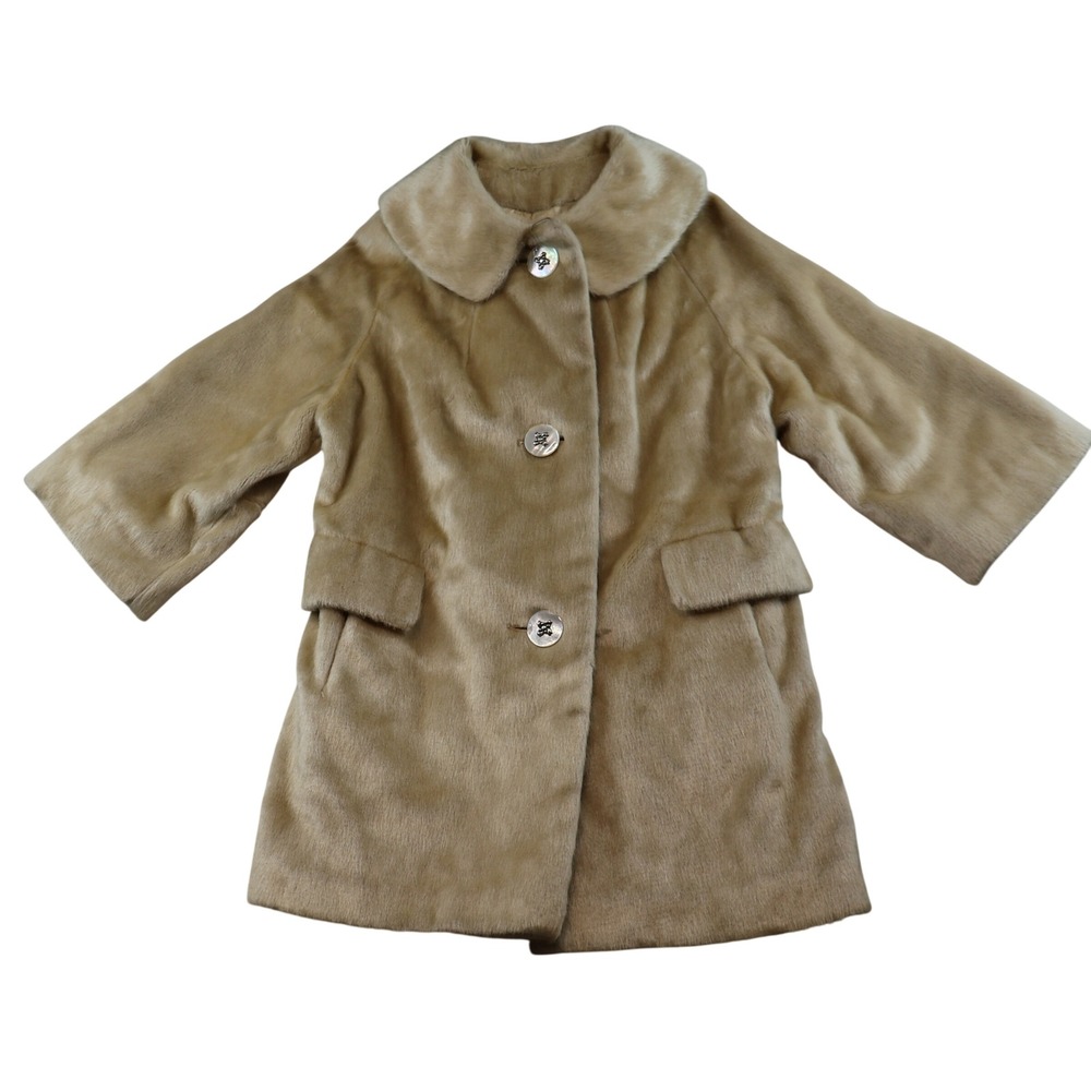 Sportowne Womens M Vintage Faux Fur Coat Tan Brazotta Collins Aikman 60s Glam